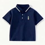 Classic Striped & Solid Color Polo Shirt Trendy Embroidered Design Formal Casual Outfit for Kids Boys