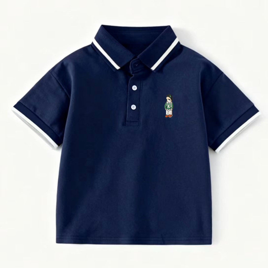 Classic Striped & Solid Color Polo Shirt Trendy Embroidered Design Formal Casual Outfit for Kids Boys
