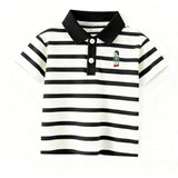 Classic Striped & Solid Color Polo Shirt Trendy Embroidered Design Formal Casual Outfit for Kids Boys