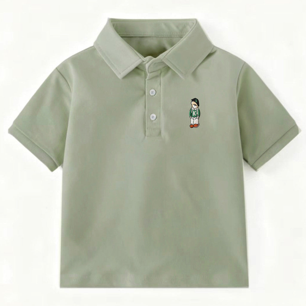 Classic Striped & Solid Color Polo Shirt Trendy Embroidered Design Formal Casual Outfit for Kids Boys